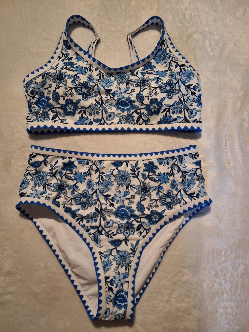 Blue Floral High-Waist Bikini Set - Women's Swim